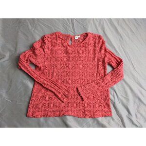 Gap Top Pink Crochet Textured Long Sleeve Y2K Cotton Pullover Womens Size L